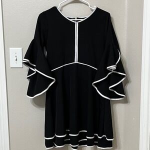 GB Girls Black Dress Bell Sleeve Contrast Trim Size 16
